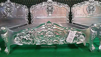 £1599 • Buy  King Size 5' >>>SILVER LEAF<<< Hand Carved From Mahogany Solid Wood Rococo Bed